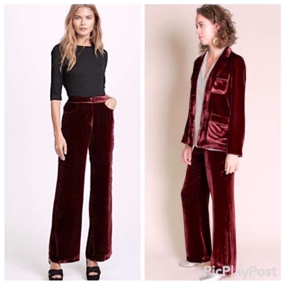 Jenni Kayne Burgundy Velvet Wide Leg Pants